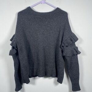 Cinq a Sept Mona Heather Gray Wool Blend Pullover Sweater Ruffled Sleeves Sz M